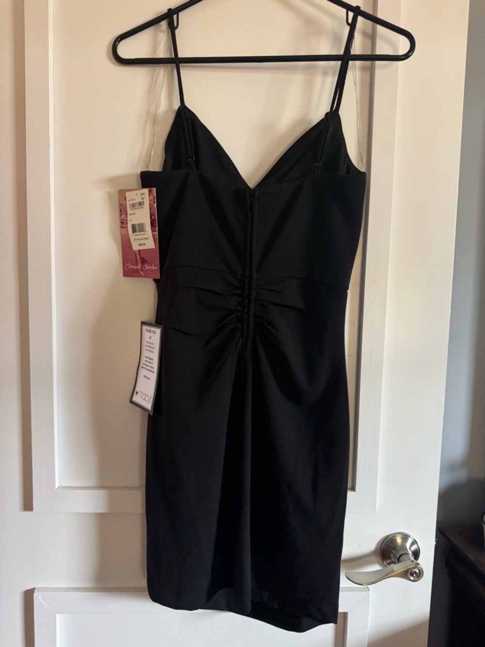 Emerald Sundae Black Spaghetti-Strap Ruched Mini Dress - Picture 2 of 5